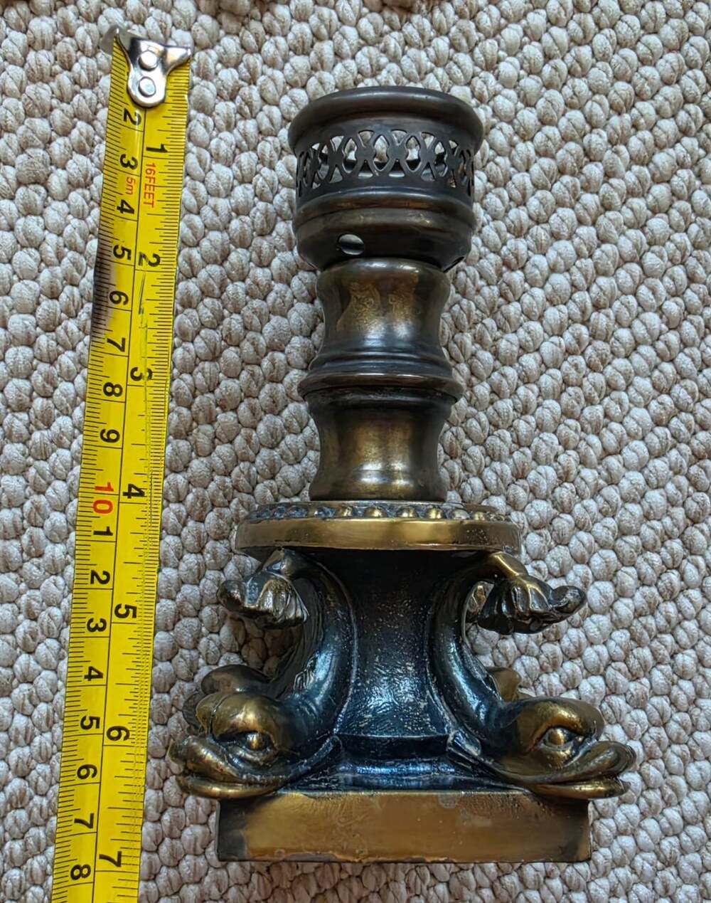 Ornate Brass Candlestick Dolphin Fish Base 6.5" Gothic Victorian Style - Picture 5 of 8